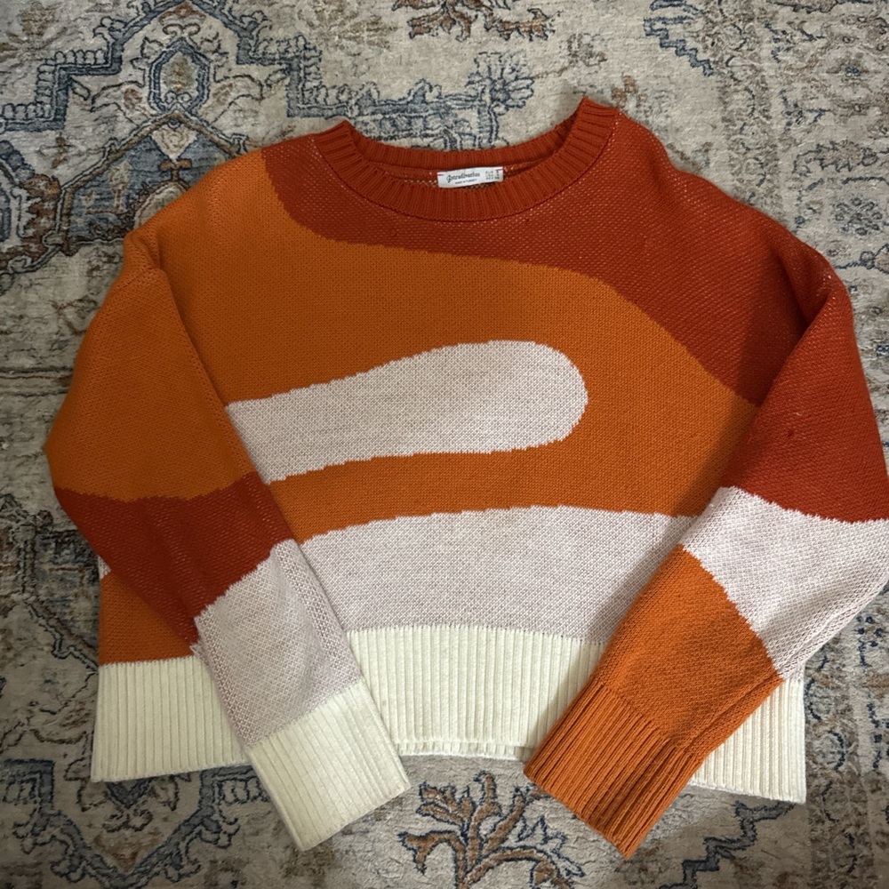 Stradivarius Orange and Cream Women's Sweater